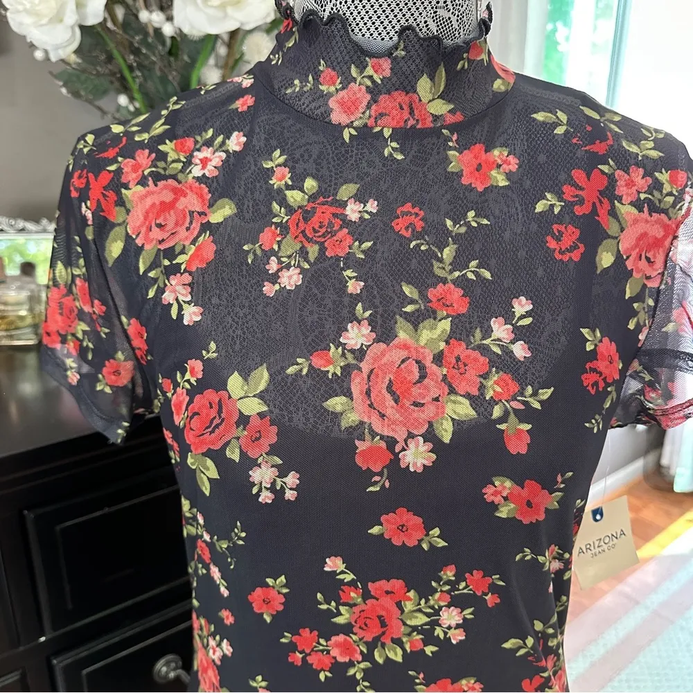 Arizona Jean Co Floral Mesh Mini Dress Size Large Gothic Y2K Grunge Vibes - Image 3