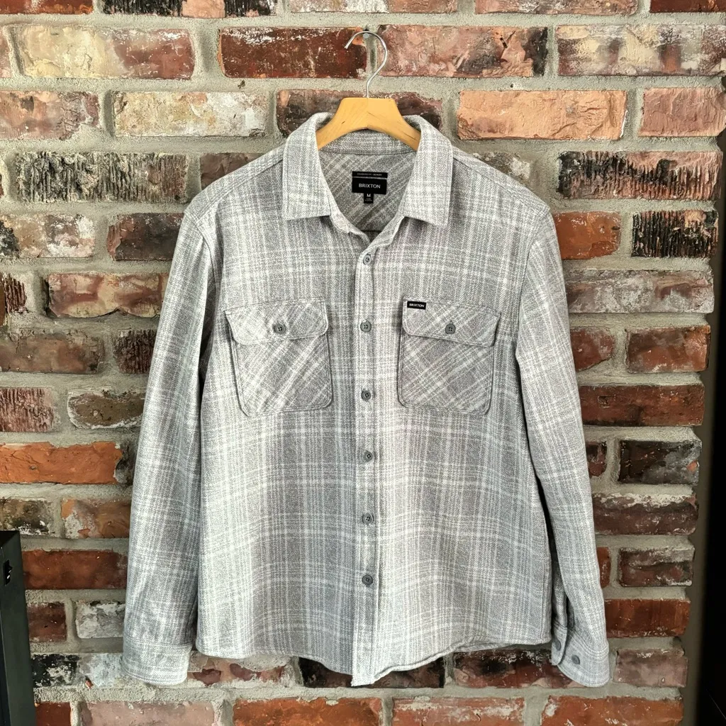 Brixton Grey Flannel Bowery Standard Fit Button Down Shirt Top, M Gray Size M - Image 2