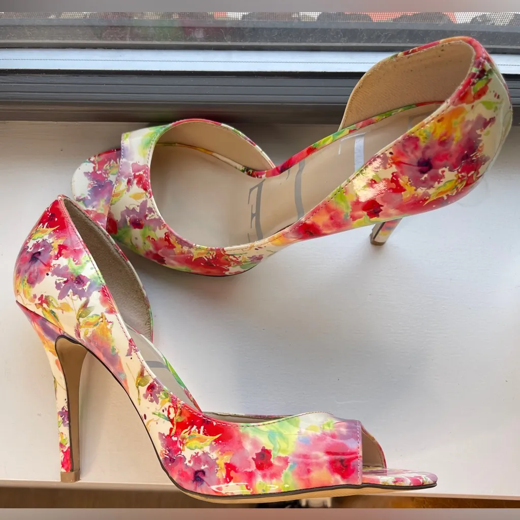 Elle Vibrant Floral Dorsay Peep-Toe Heels - Image 10