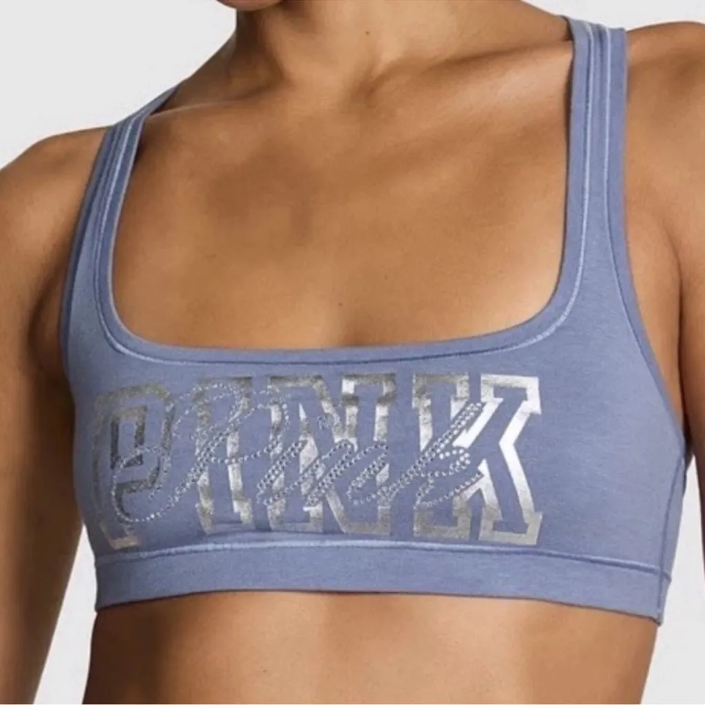 🔥PINK VICTORIA’S SECRET Cotton Dorm Bling Bralette & Boyshorts Dusty Iris MEDIUM - Image 3