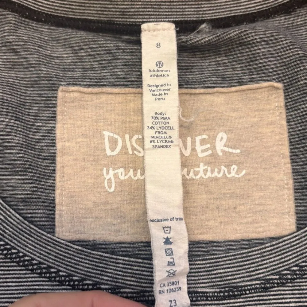 Lululemon Every Yogi Short Sleeve Tee Wee Stripe White Black Womens Sz 8 - Image 4