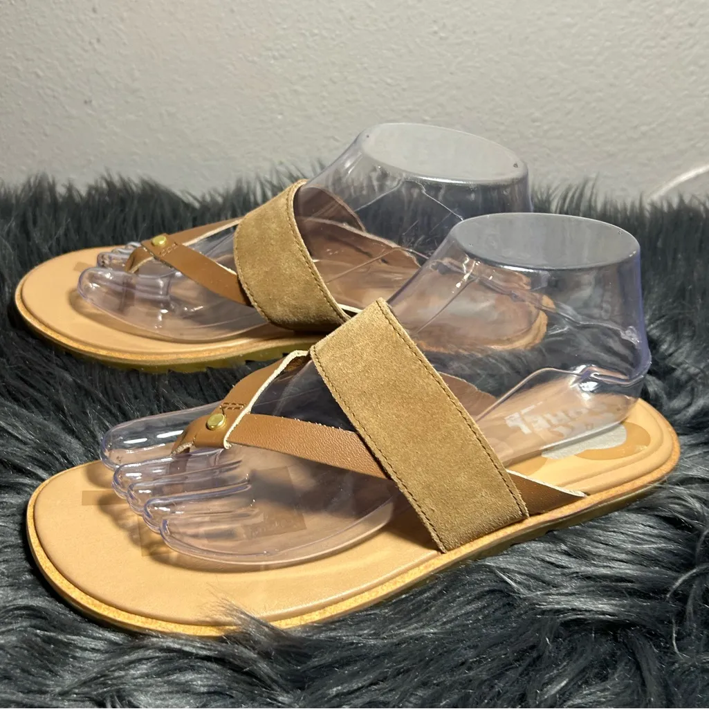 SOREL Ella II Leather Flip Women's Velvet Tan Gum Brown Sandals Size 8 - Image 5