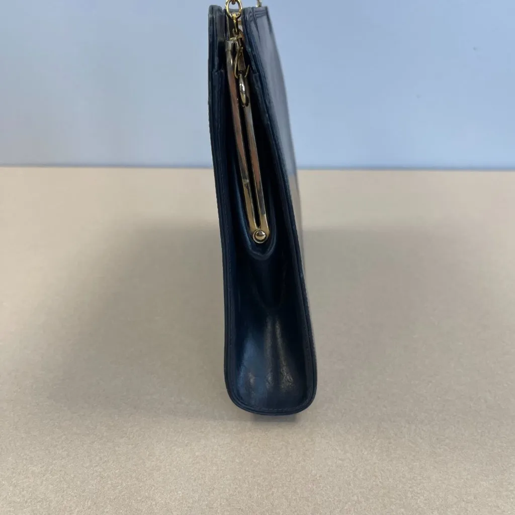 Salvatore Ferragamo Vintage Firenze 4 Navy Leather Clutch Shoulder Bag-Preowned - Image 4