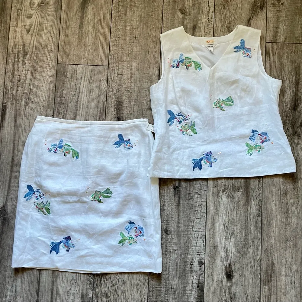 Vintage Y2K NWT Talbots linen set with goldfish - Image 8