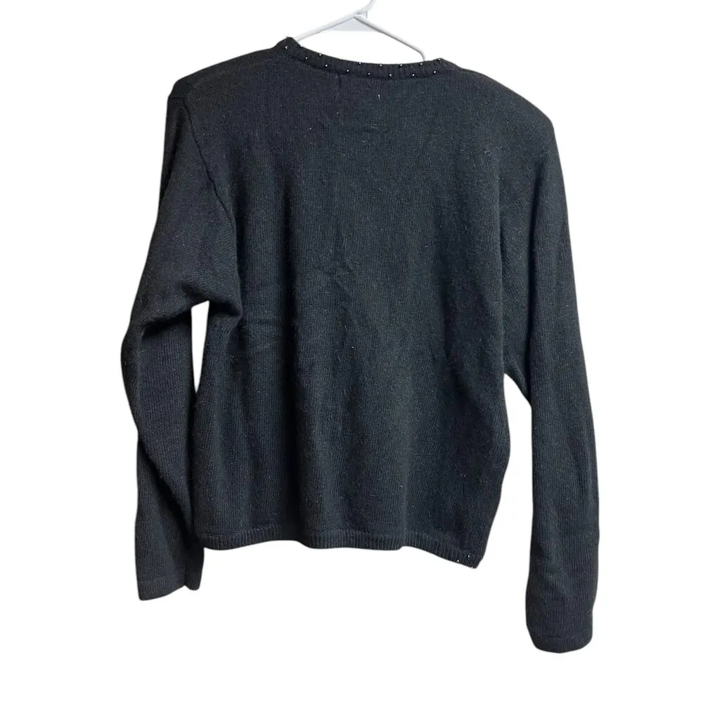 Potomac Collection Embellished Sweater Cardigan Black Bow Shoulder Pads Vintage Size M - Image 9