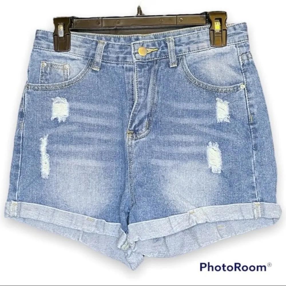 SHEIN Distressed High Waisted Jean Shorts Size Medium - Image 10