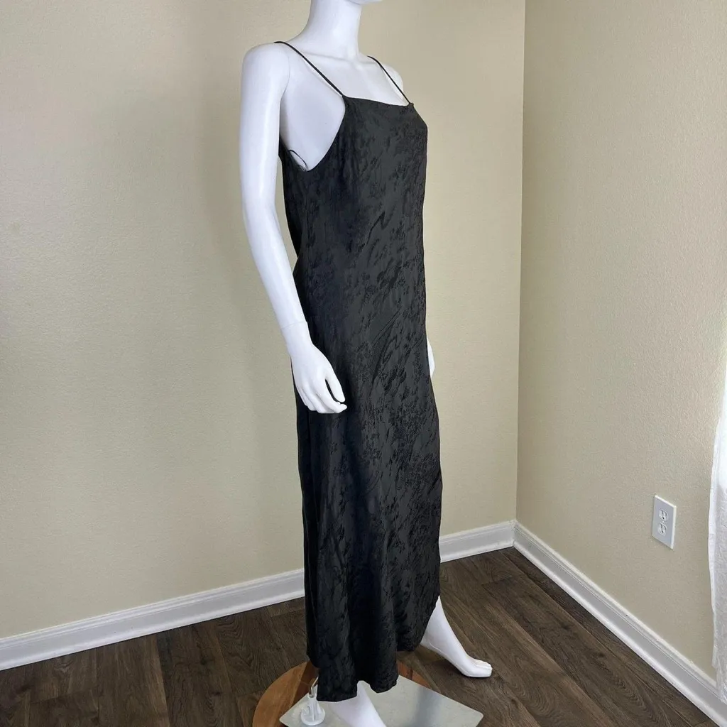 Zara NWT dark hunter green satin embroidered floral print satin maxi slip dress - Image 13