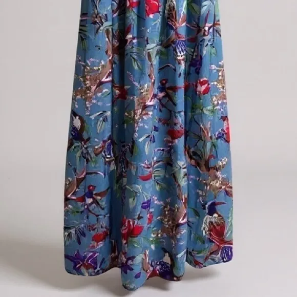 Guadalupe Design Momposina‎ Maxi Dress Small Blue Floral Parrot Off Shoulder - Image 8
