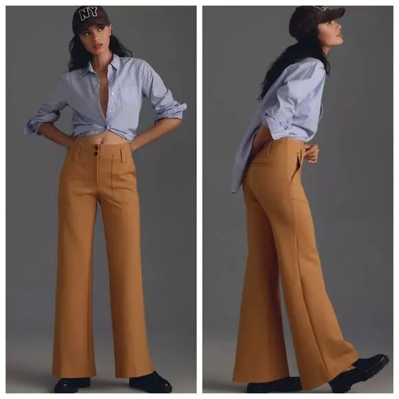 Maeve Naomi Ponte Flare Pants Women’s Size 4P Brown High Waist Wide Leg Trousers - Image 2