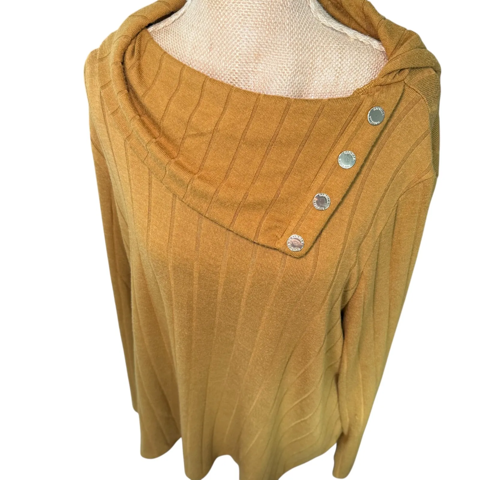Rafaella XXL Ribbed Knit Cowl Neck Button Accent Long Sleeve Tunic Top - Image 2