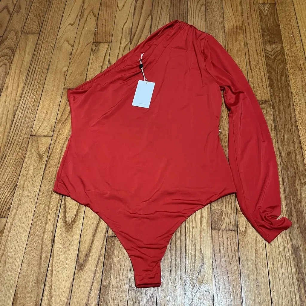 Lovers + Friends NWT Red Vika One Shoulder Long Sleeve Thong Bodysuit Size‎ XL - Image 4