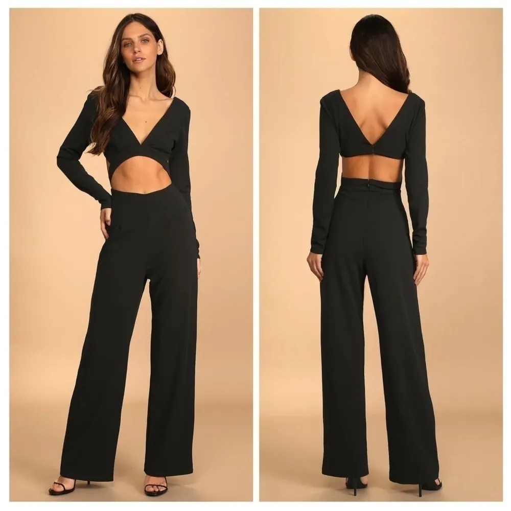 LULU’S Sophisticated Nights Black Cutout Long Sleeve Jumpsuit - Image 2