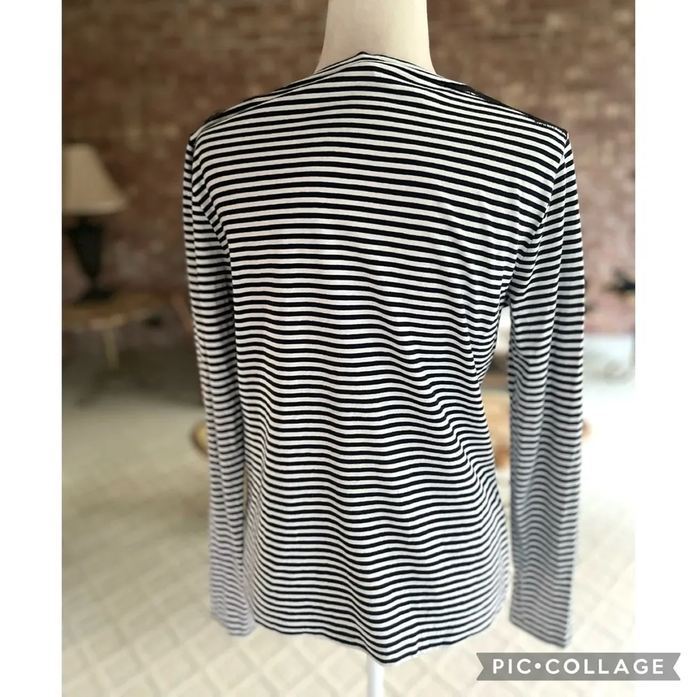 J. Crew Top Black Lace Stripe Long Sleeve Tee Shirt M Nautical Preppy Chic - Image 10
