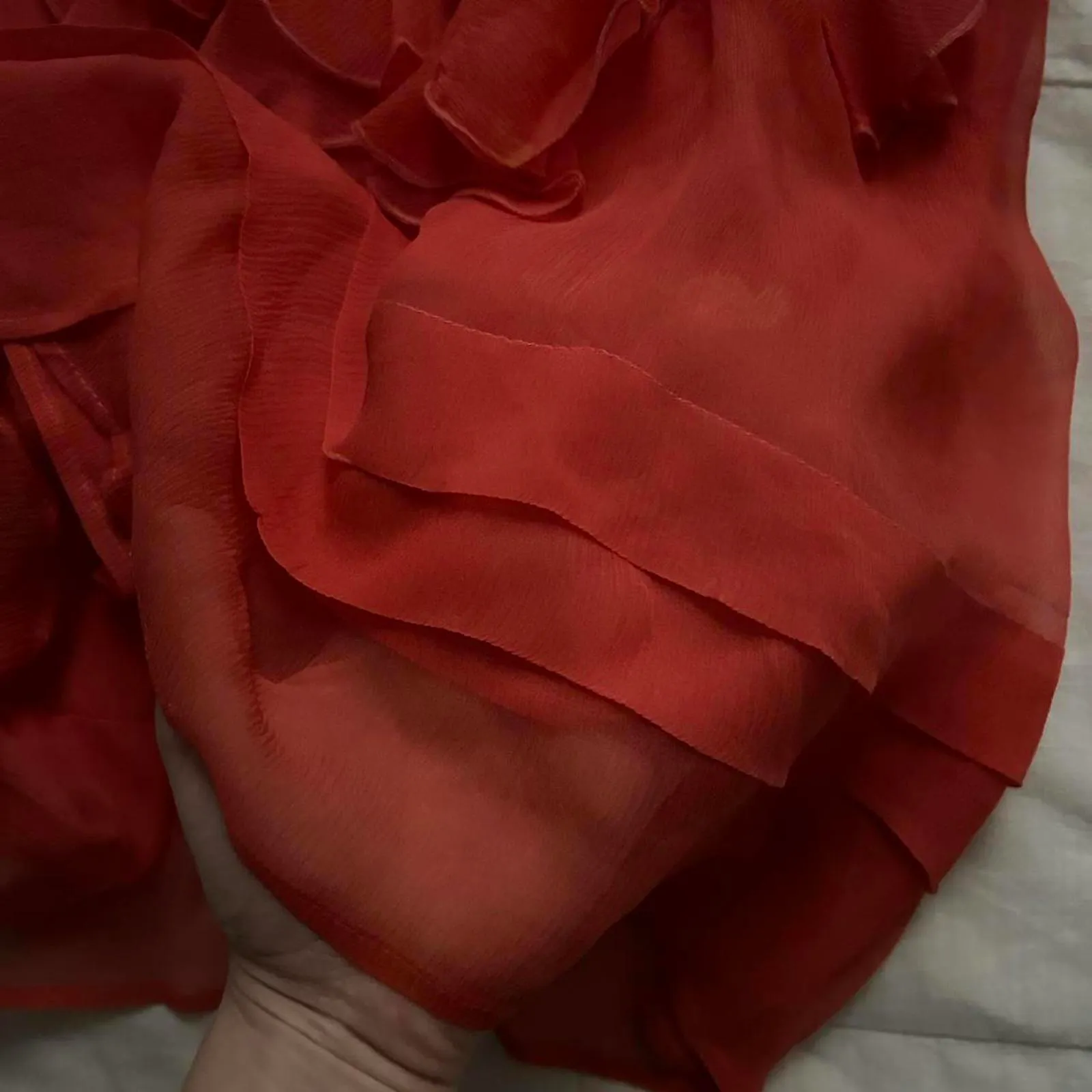 Zara silk Orange high neck ruffle blouse top Size medium - Image 4