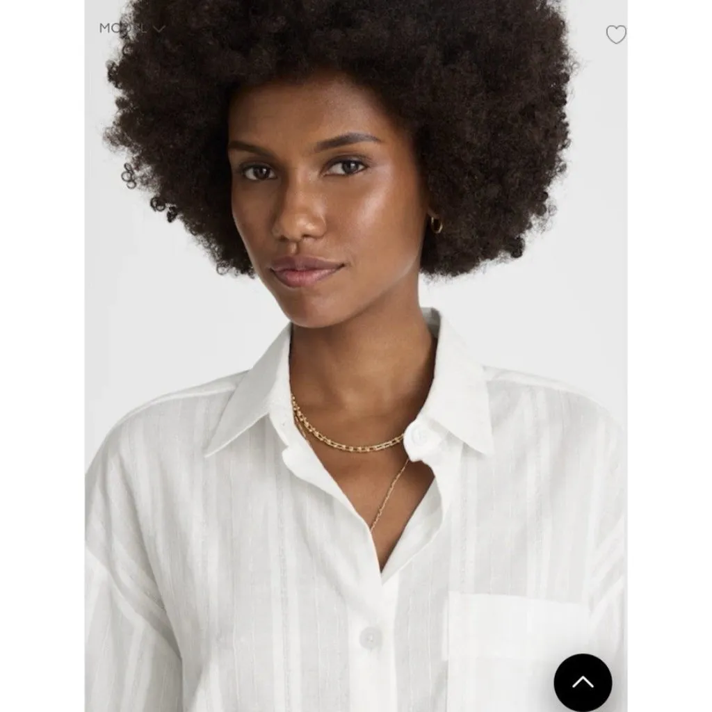 Madewell Straight Hem Shirt in Cotton Dobby White Button Front Relaxed Size XXS - Image 5