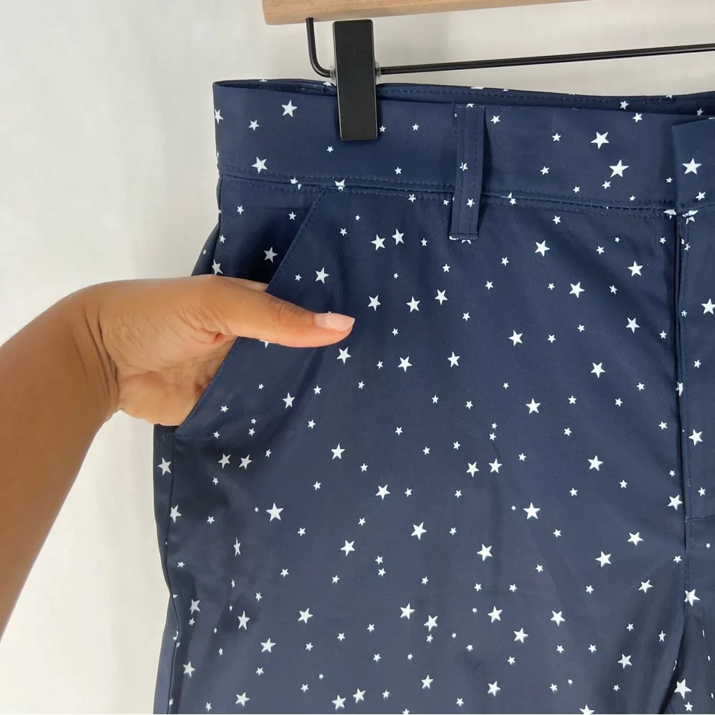 Lady Hagen Navy Star Print Lightweight Stretch Performance High Rise Midi Shorts - Image 2