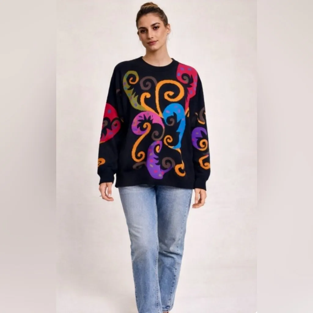 Vintage IB Diffusion Sport Abstract Lambswool Crazy 80s Design Sweater L Pink Size L - Image 7