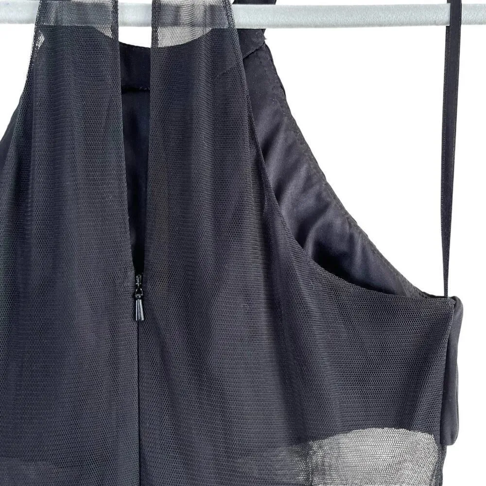 Betsy & Adam Halter Neck Beaded Black Formal Gown Maxi Dress Mesh Panels,‎ Sz 8 - Image 9