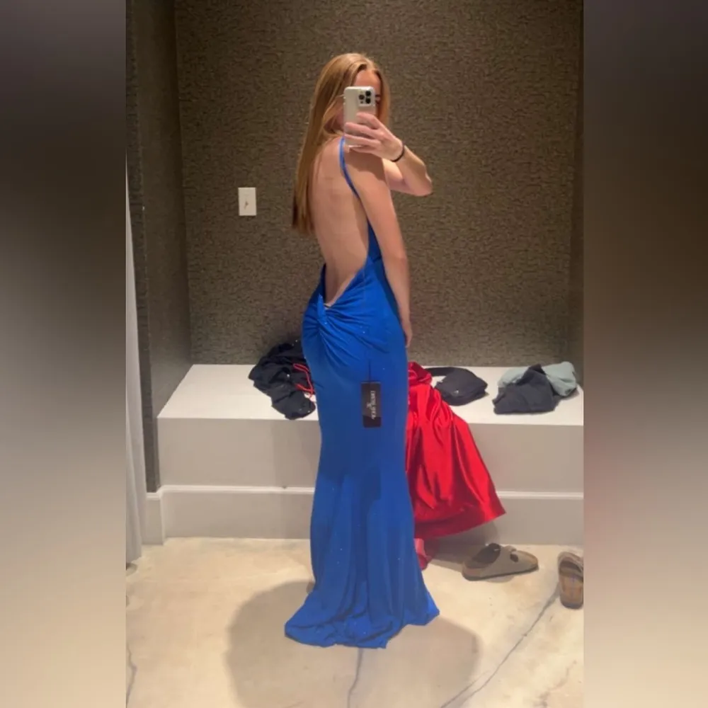Custom Backless Blue Prom Dress Size XS - Image 2