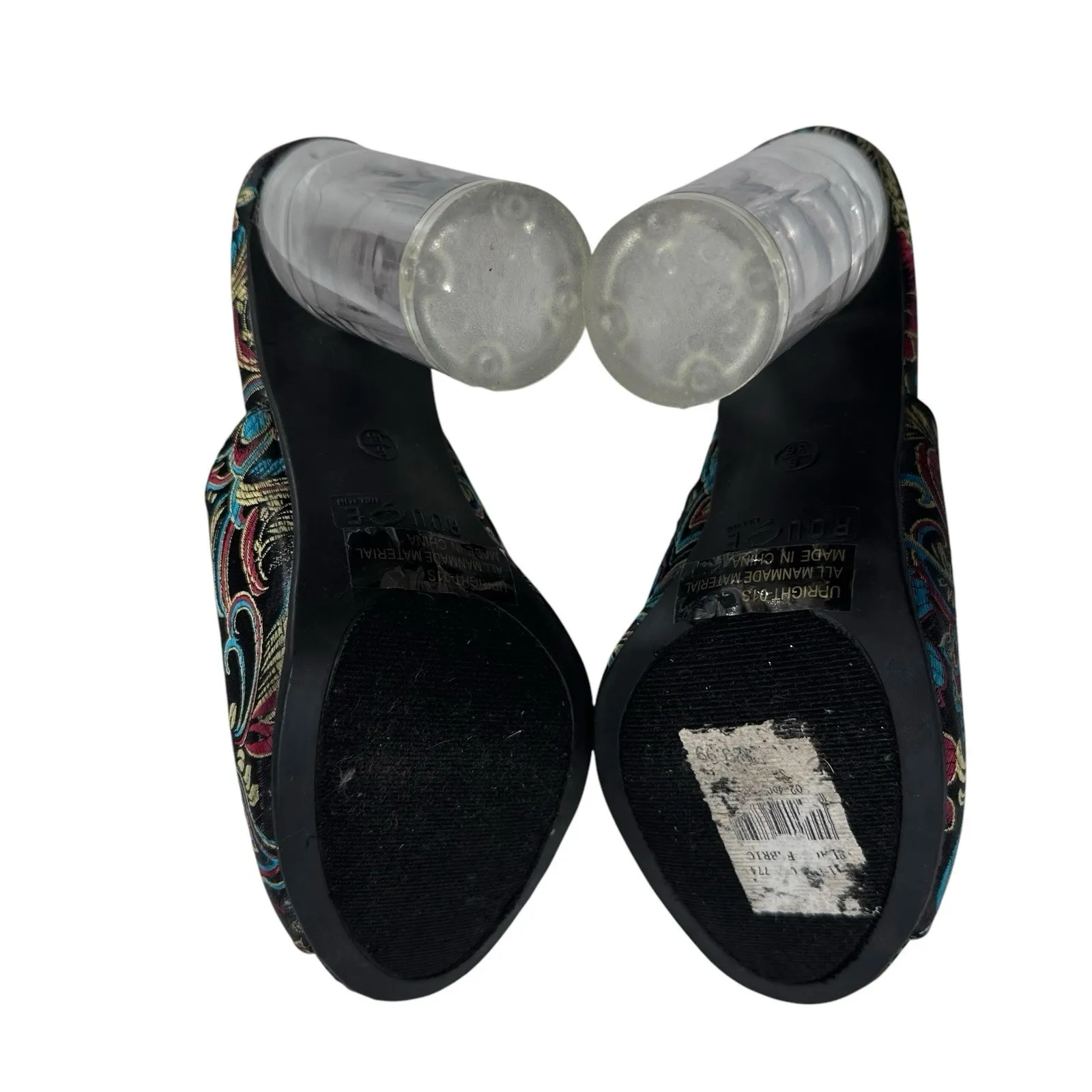 Rouge Clear Heeled Mules Floral Embroidered Heels Open Toe Size‎ 6 - Image 6