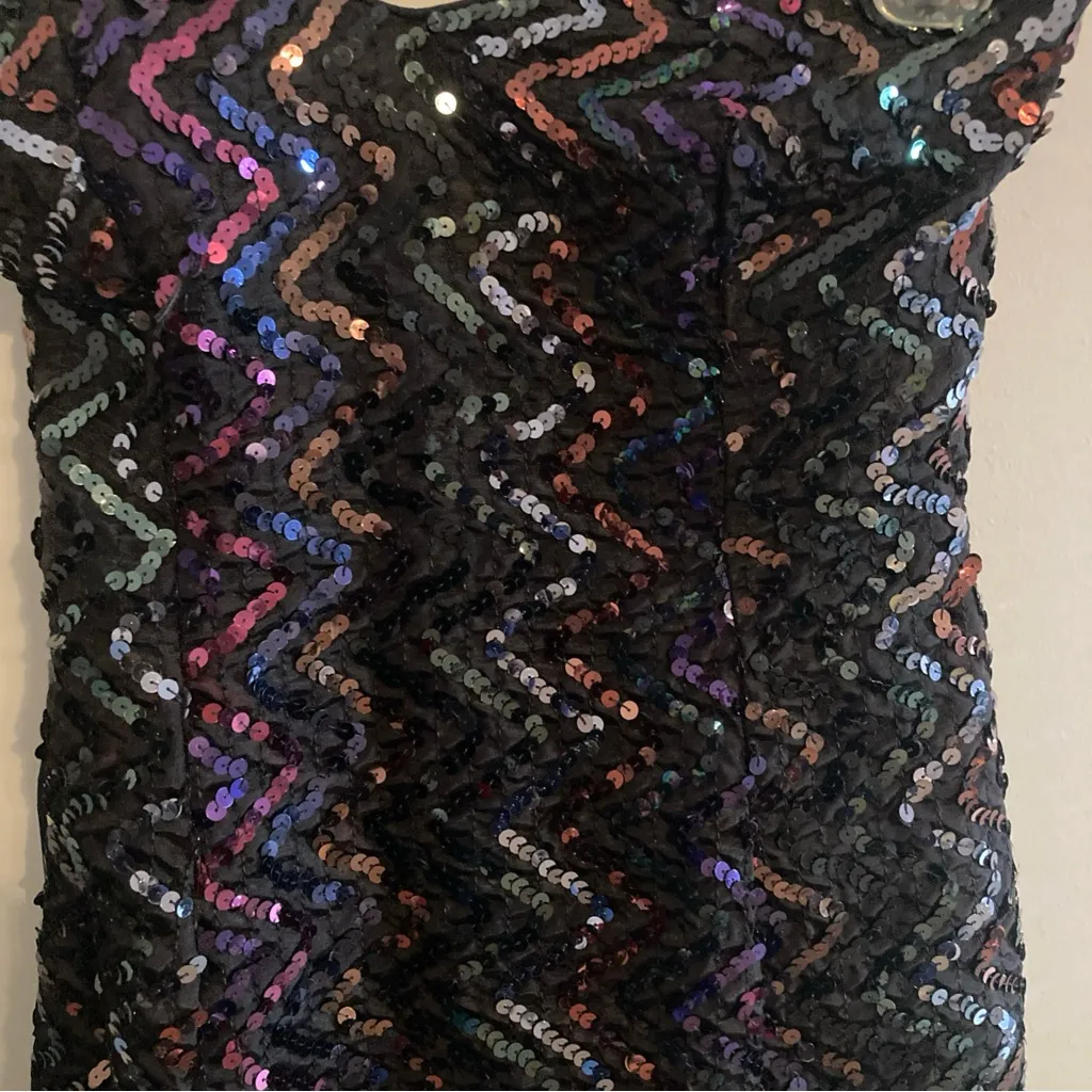 Vtg Jessica McClintock Gunne Sax Dress Chevron S 1980s Prom Sequins Bow Desc - Image 2