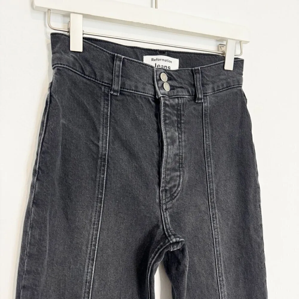 Reformation Denim Charlie Button Fly Front Seam Jeans Erie Wash Faded Black‎ 24 - Image 3
