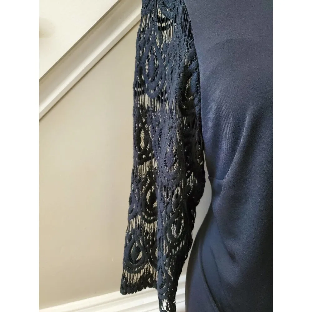 Jessica Howard Women's Black Round Neck Long Sleeve Knee Length Dress Size 14W - Image 6