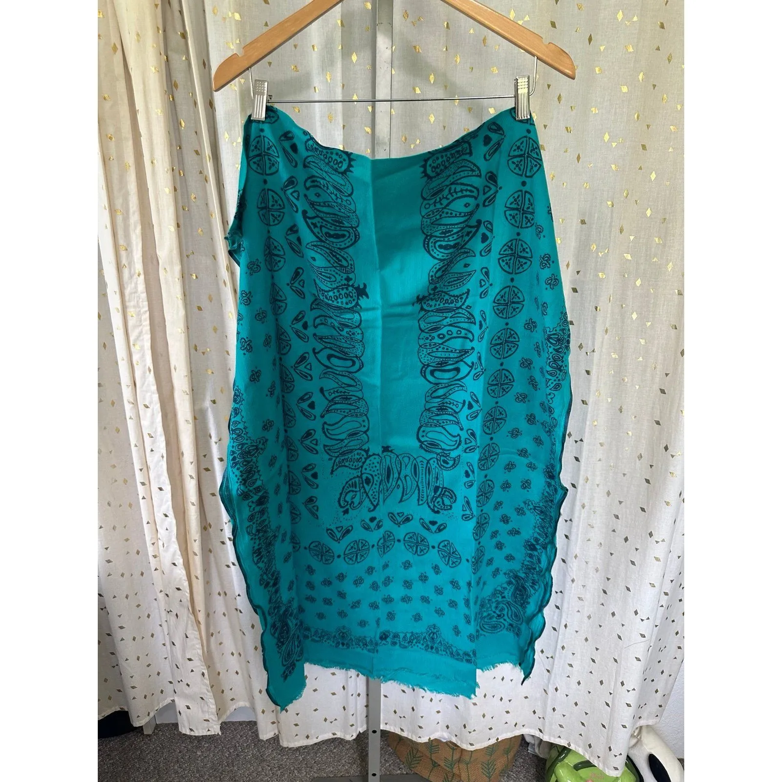 Unbranded Southwestern Inspired Frayed Hem Scarf Head Wrap One Size Blue - Image 3