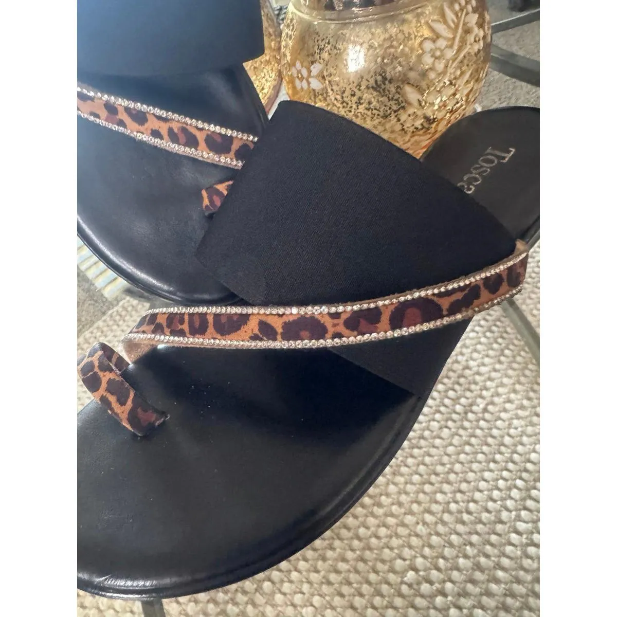 TOSCANELLA black & leopard sandals 9.5 - Image 8