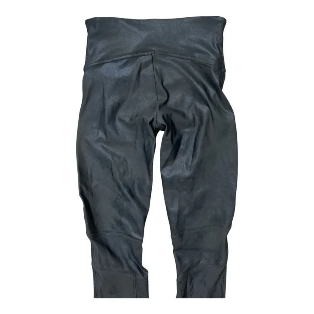 Spanx Faux Leather Women Grey Ribbed Moto Stretch Ankle Leggings Sized M - Image 6