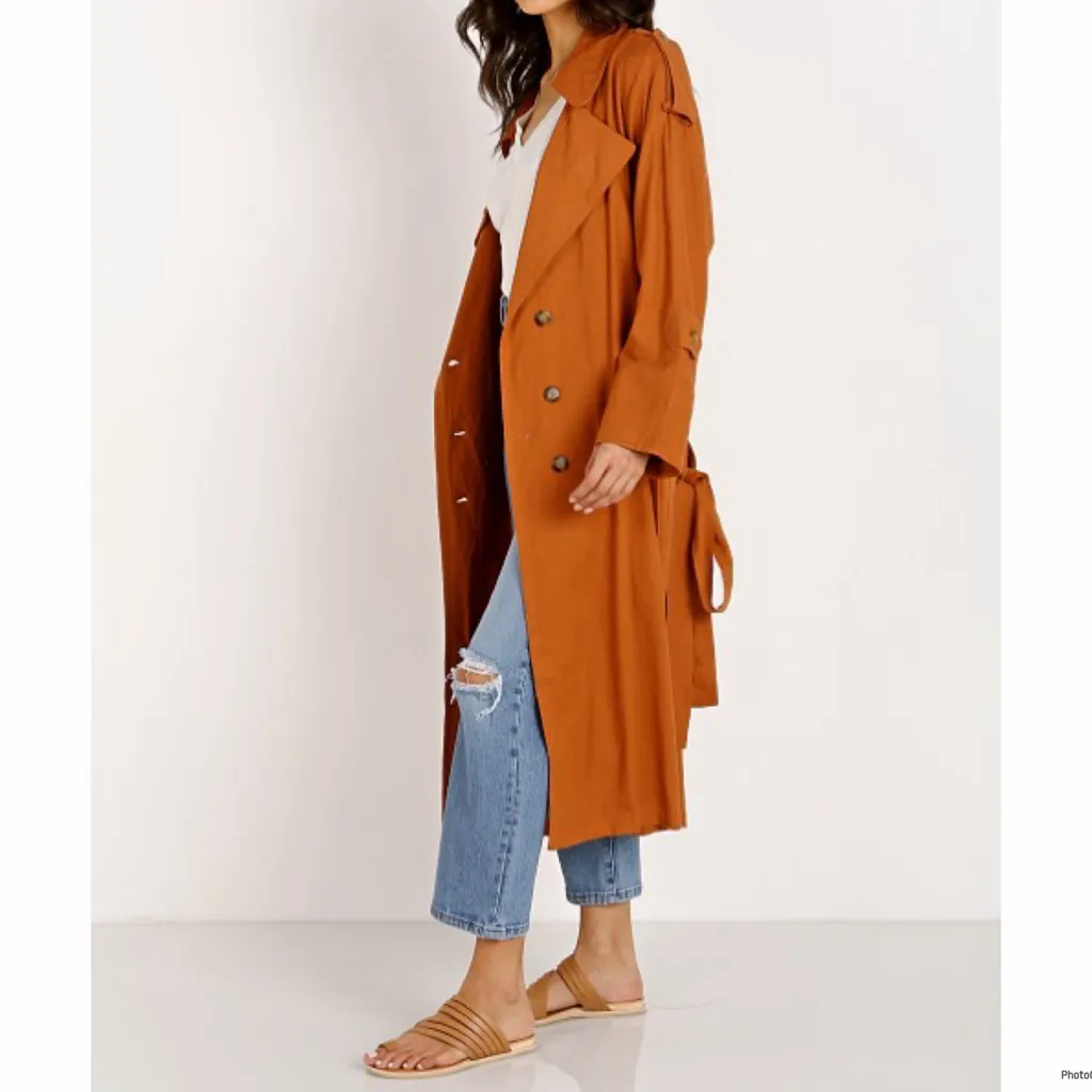 Jen's Pirate Booty Basic Instinct Trench Coat Sunburn Linen Blend Size M/L - Image 3