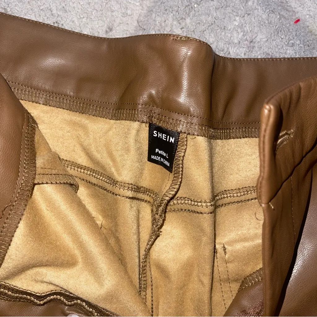 SHEIN petite brown leather straight leg pants - Image 5