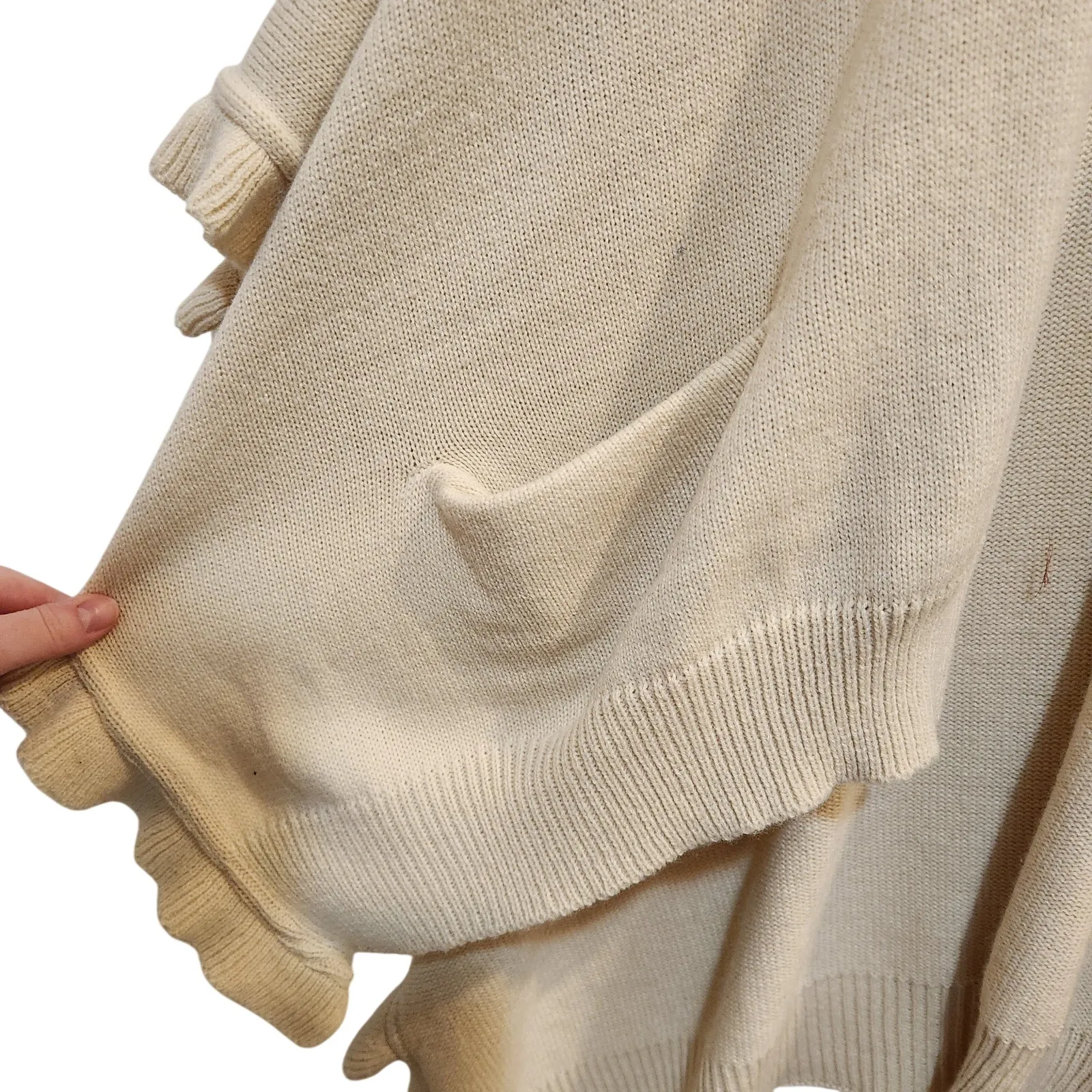 Charlie Paige Cream Open Front Ruffled Knit Poncho Cardigan Sweater One Size - Image 7