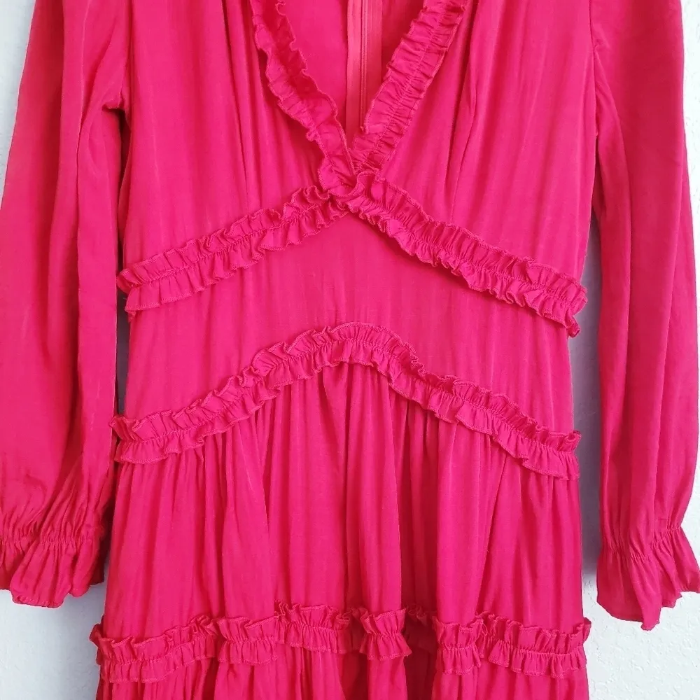Mable Red Long Sleeve Ruffle Trim Dress - Image 4