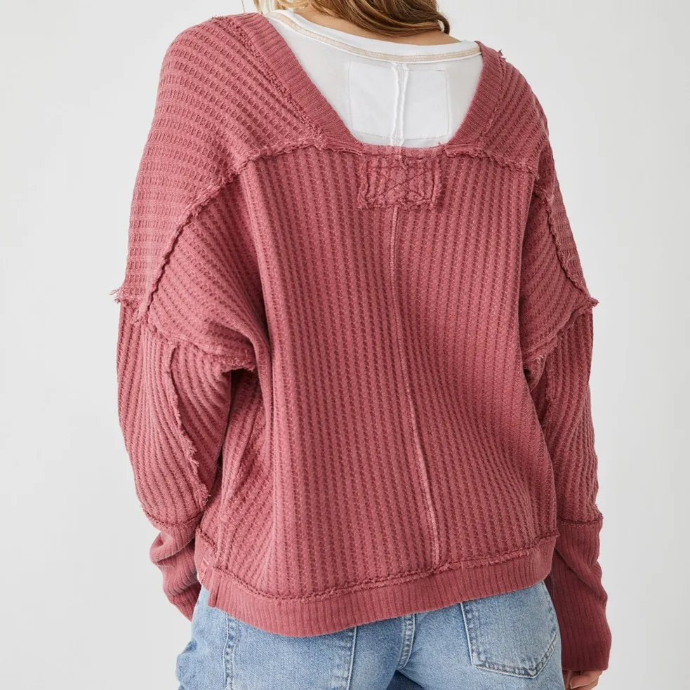 We The Free New Magic Waffle Knit Thermal Long Sleeve Top in Cowboy Size Large - Image 2