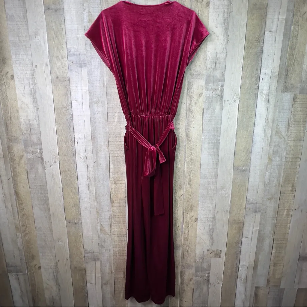 Alfani Medium Velvet Wide Leg Jumpsuit Surplice Sleeveless Stretch Waist… - Image 3