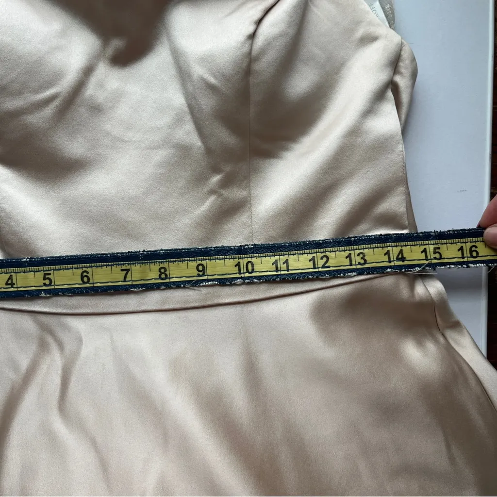 Bill Levkoff Bridesmaid High Neck Champagne Satin Gown Dress 1614 - Image 8