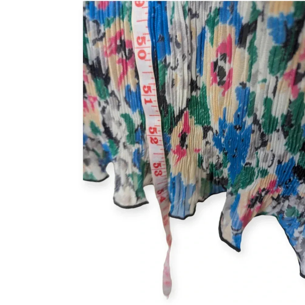 Ganni Floral Tent Dress Blue Green Midi Length Modest Pleated - Image 10