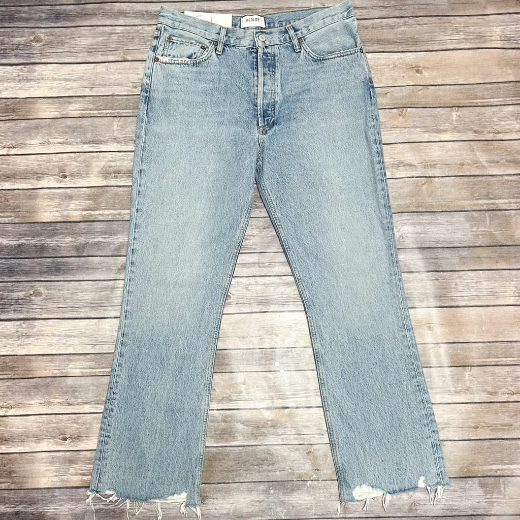 Agolde Curio Light Wash Mid Rise Relaxed Boot Cut Off Distressed Jeans 30 NWT - Image 2