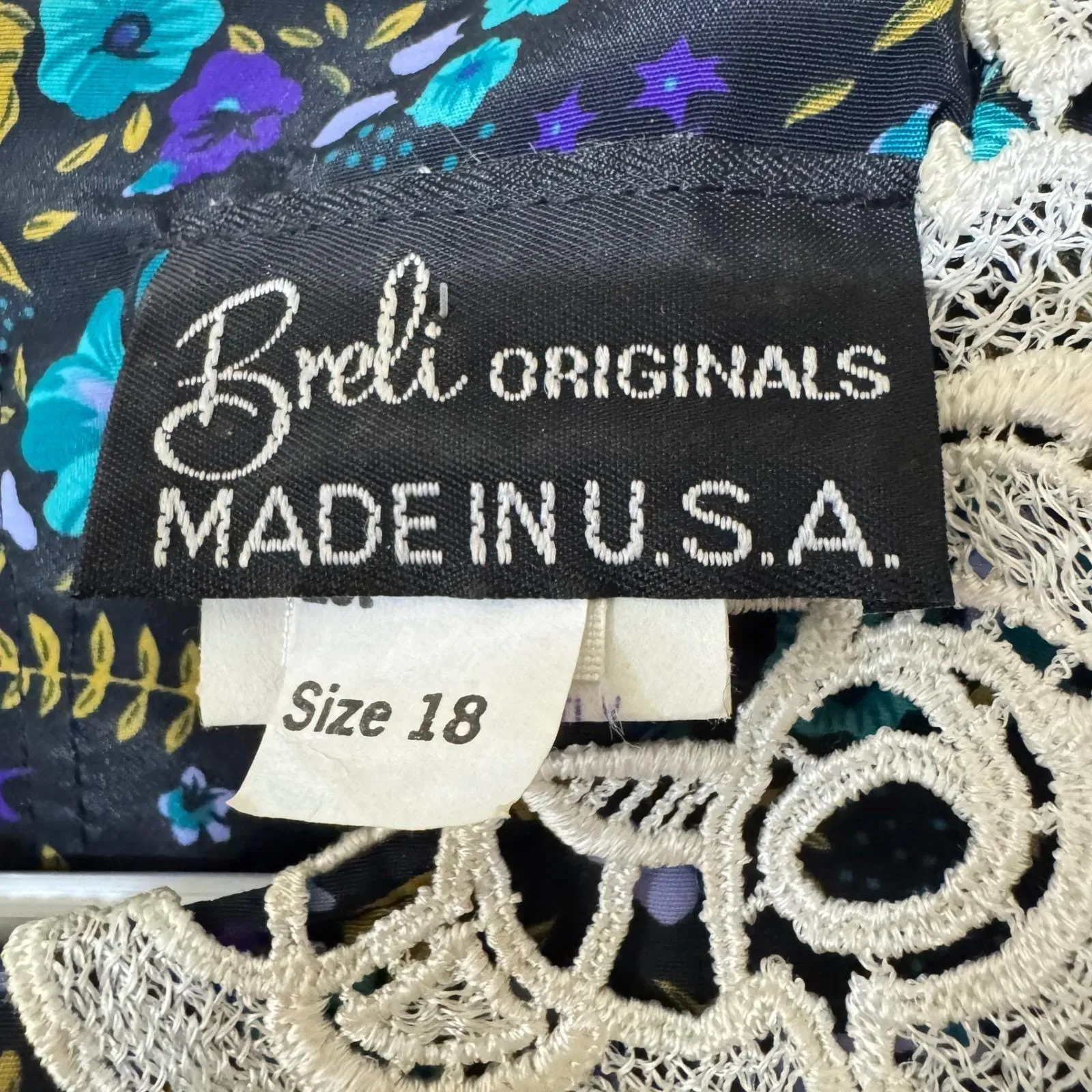 VTG Breli Originals Floral Lace Collar Midi Dress sz18 USA Union made Grannycore Black Size 18 - Image 3