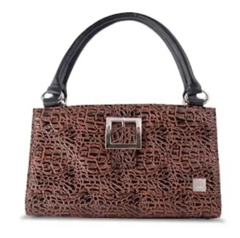 MICHE ELLIE CLASSIC BROWN FAUX CROCODILE LEATHER BUCKLE MAGNETIC PURSE SHELL Brown - Image 1