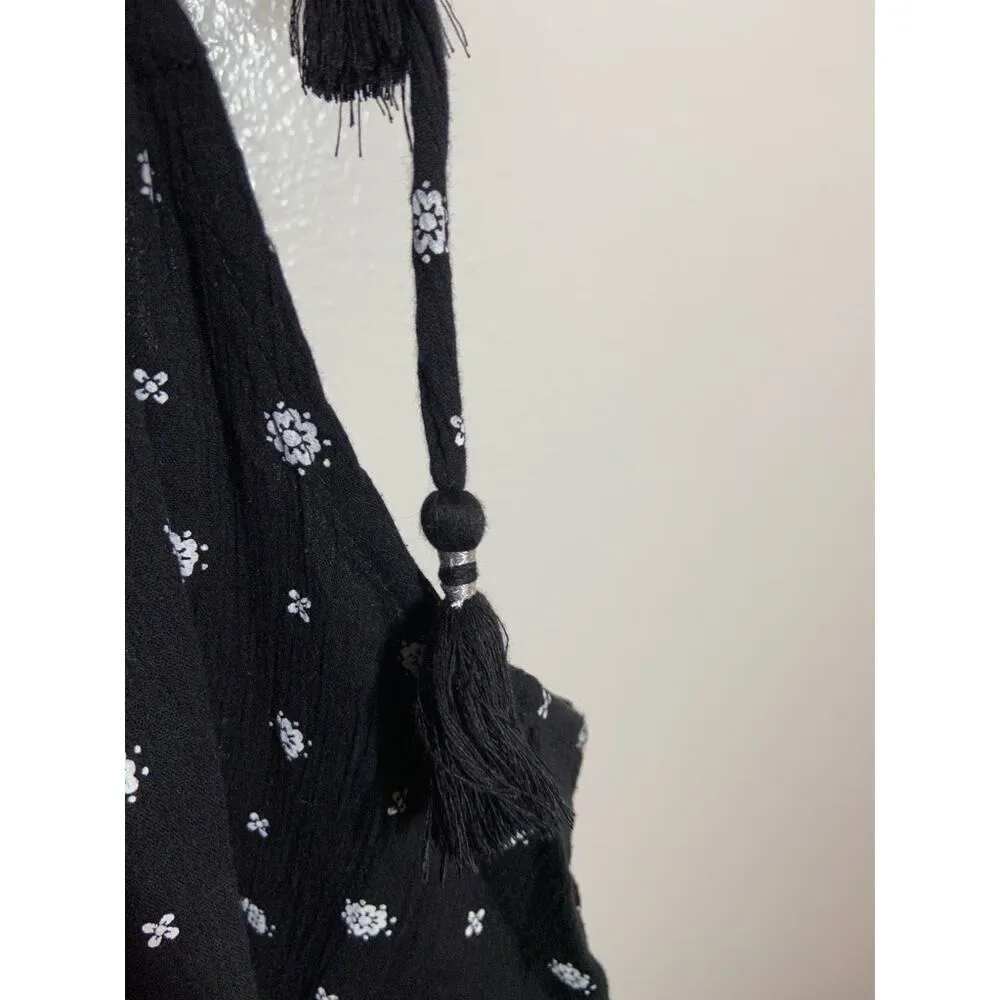 Old Navy Bandana Dress Tie Shoulder Black Print Swing 100% Cotton Lace XSmall - Image 3