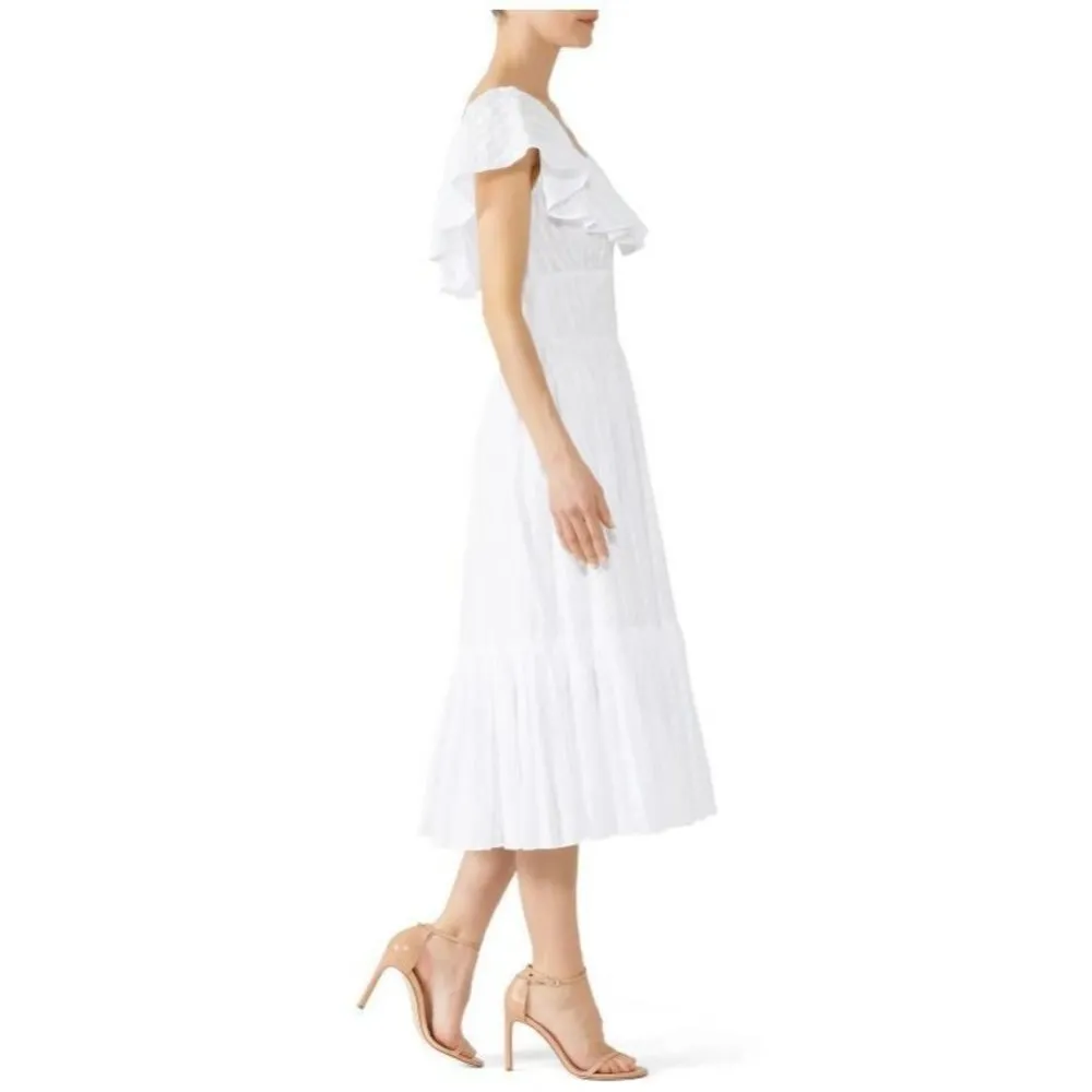 TORY BURCH White Tonal Stripe Cotton Seersucker Dress Size 4 - Image 4