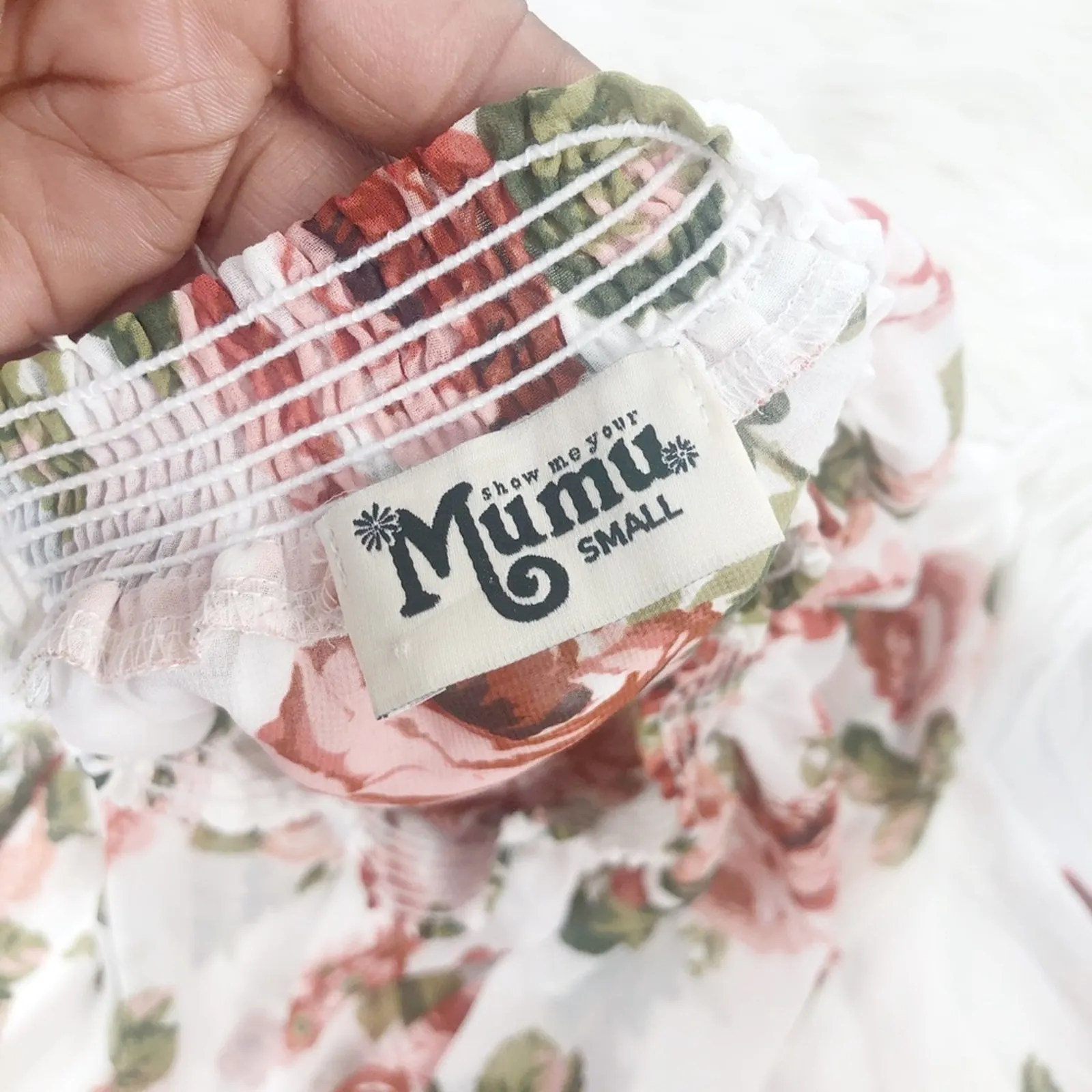 Show‎ Me Your Mumu White Rosarita Floral Ruffle Off the Shoulder Romper SZ Small - Image 4