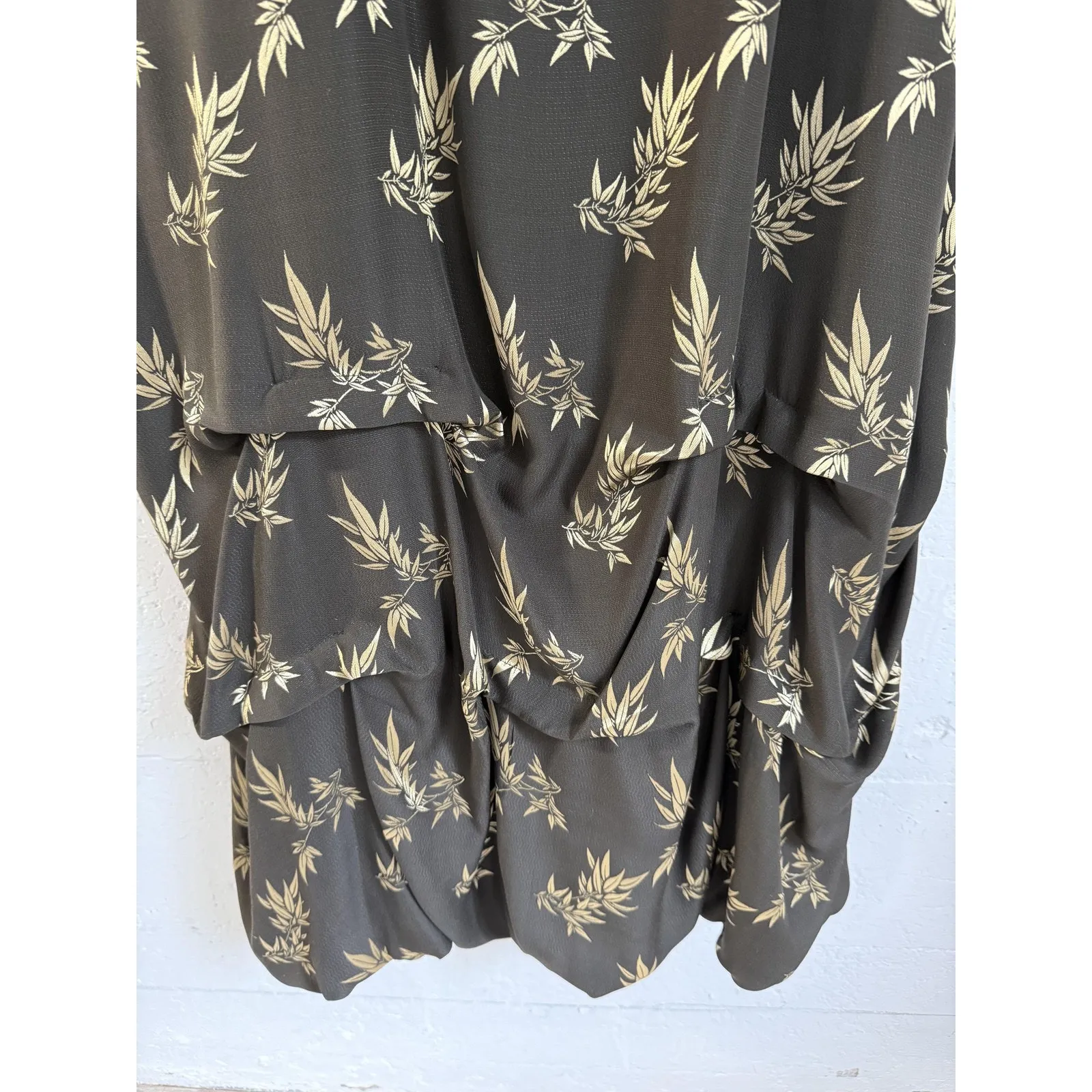 Sue Wong Dress Womens Large Brown Gold Leaf Print Silk Blend Ruffle Hem USA - Image 4