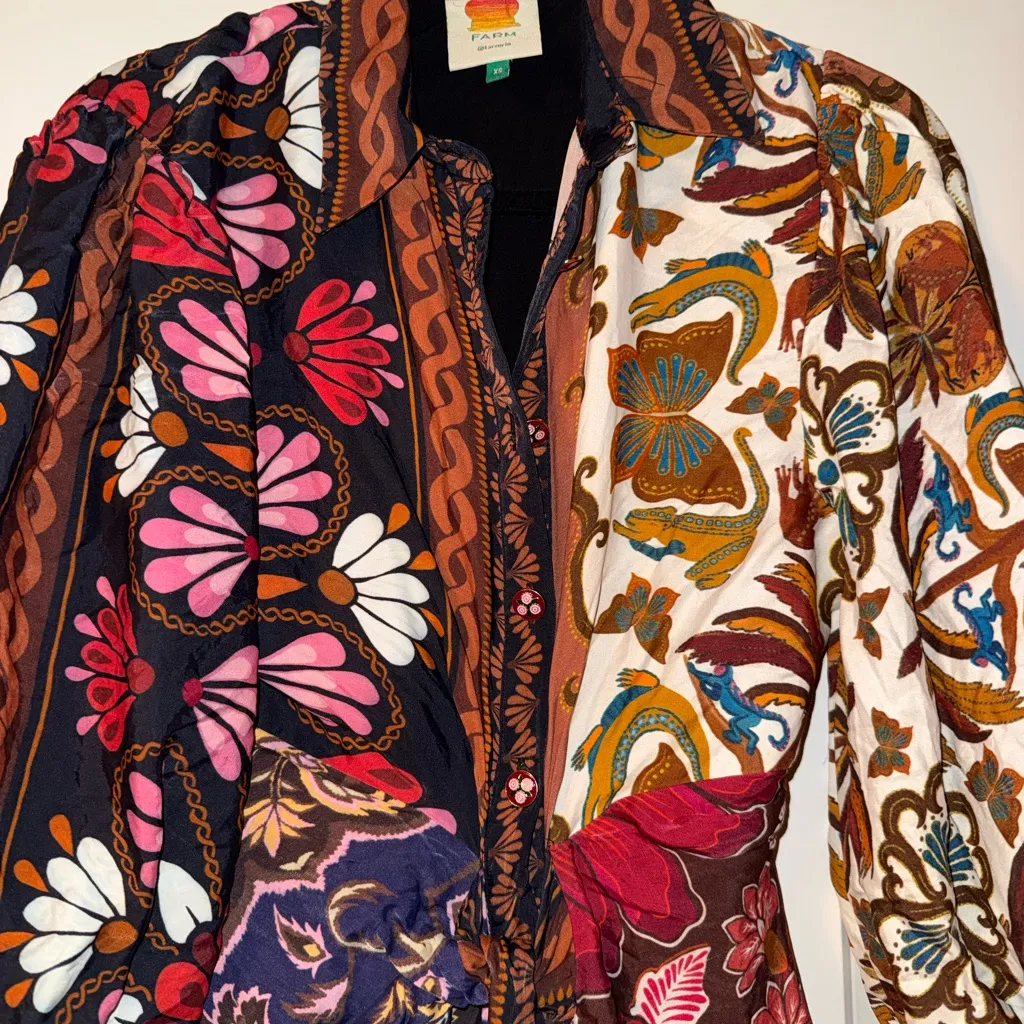 FARM Rio Miranda Mix Chemise Mix Print Midi Dress Size XS - Image 4