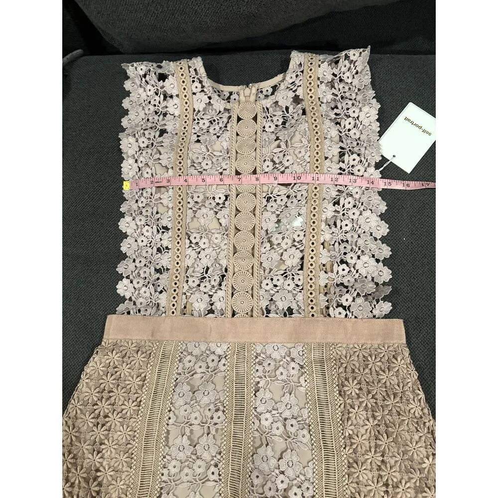 Self Portrait Daisy Vine Lace Mini Dress Nude Beige Size US 8 UK 12 - Image 6