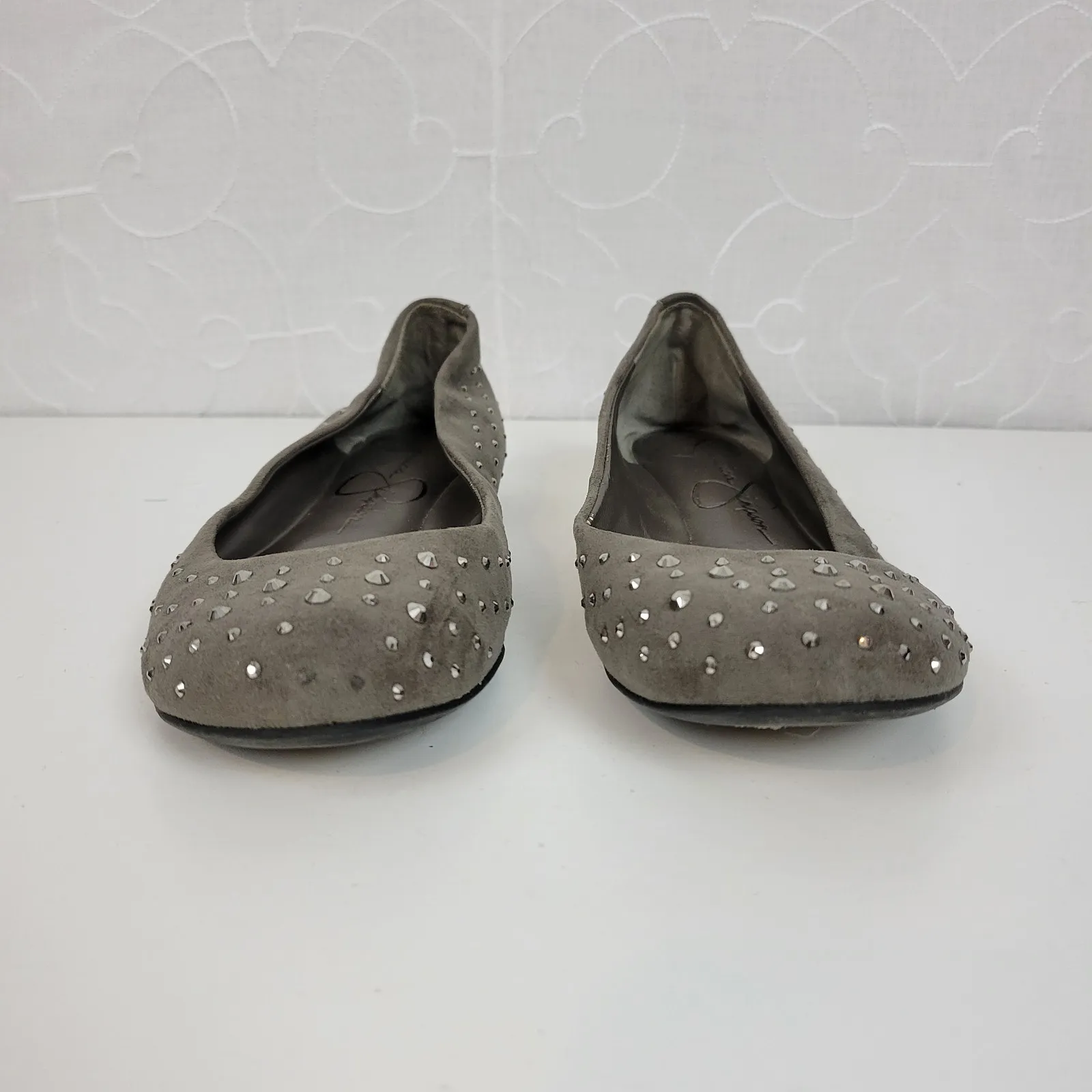 Jessica Simpson Womens Shoes Size 6.5 Gray Suede Studded Slip‎ On Ballet Flats - Image 9