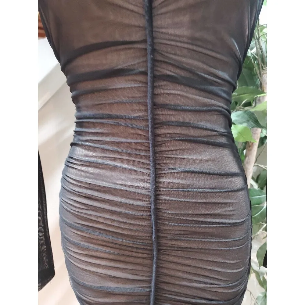 Love Nation Womens Black Polyester V Neck Long Sleeve Ruched Bodycon Dress Small - Image 3