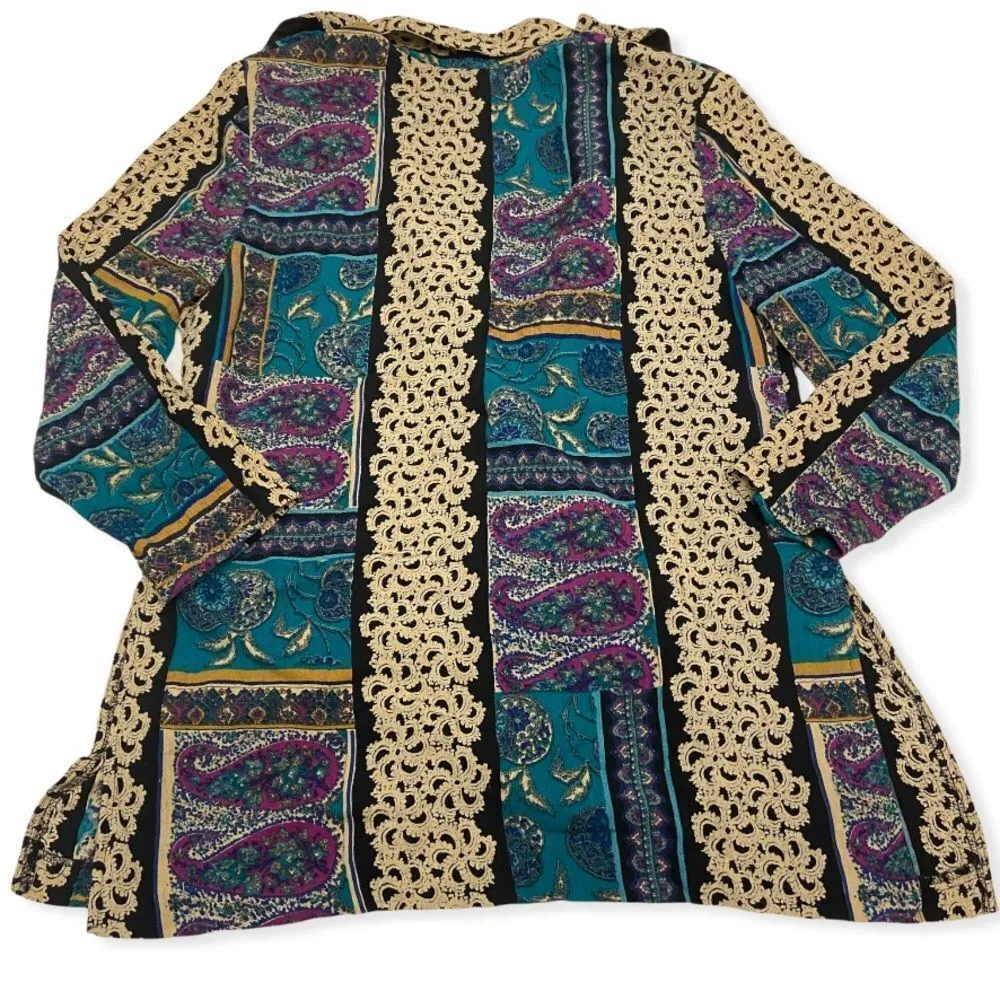 Vintage 80’s Michael Taylor Paisley Print Rayon Blazer Jacket Black Size M - Image 10